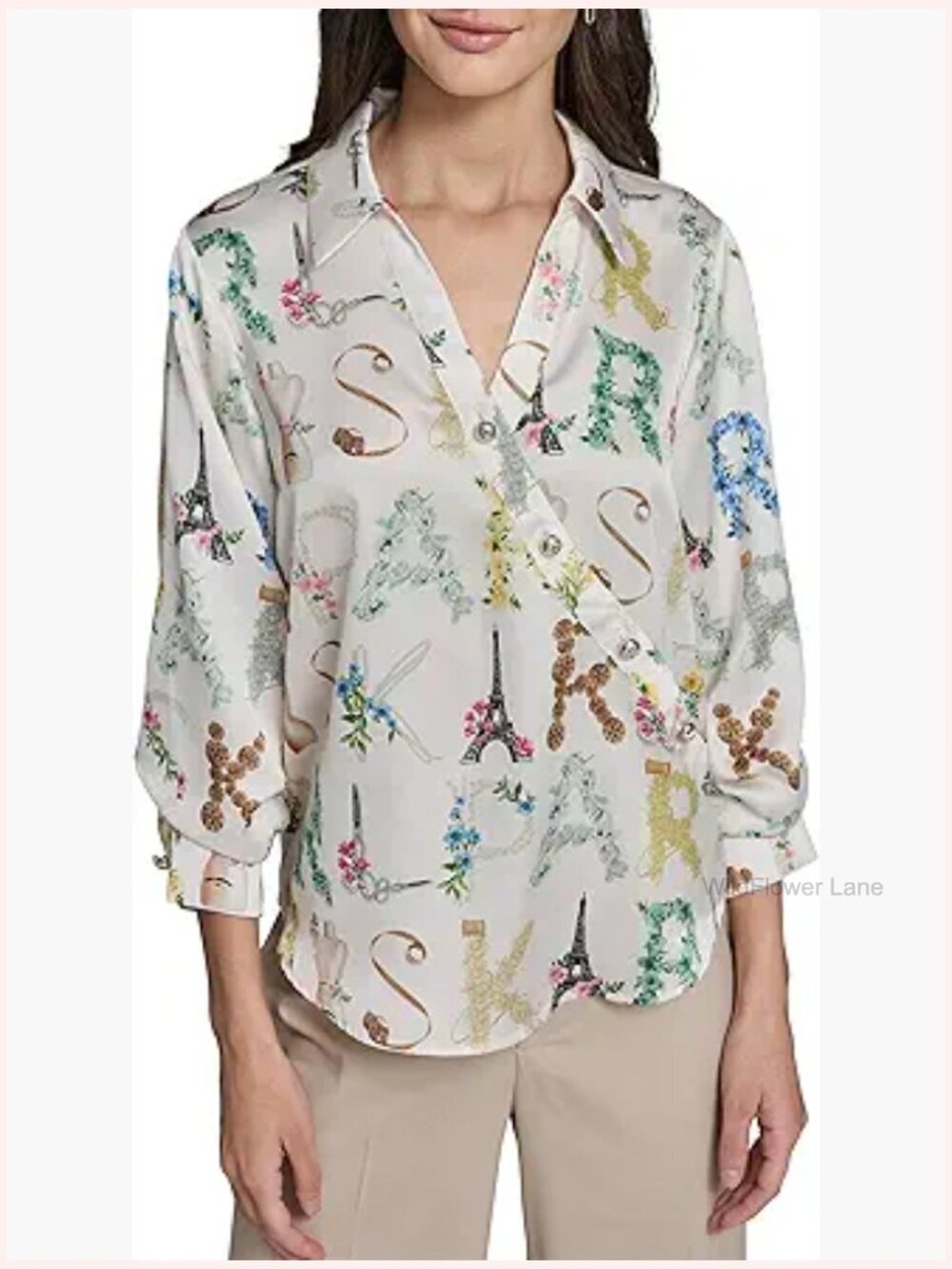 Women's 3/4 Sleeve Button Down Surplice Blouse Top